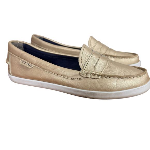 Cole Haan Nantucket Metallic Champagne Golden Loafers Flats Slip On Shoes sz 6 B - Picture 1 of 16
